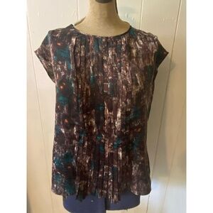 Talbots NWT Size 12 Mulit colored Short Sleeve Pleated Front Blouse